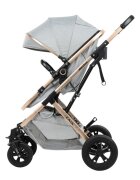 KikkaBoo Carucior transformabil 3 in 1 cu sezut reversibilcadru din aluminiususpensiicopertina XXLgeanta mamicisuport pahar si husa pentru picioare incluse Kaia Light Grey