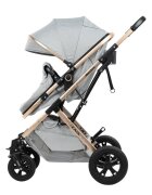 KikkaBoo Carucior transformabil 3 in 1 cu sezut reversibilcadru din aluminiususpensiicopertina XXLgeanta mamicisuport pahar si husa pentru picioare incluse Kaia Light Grey