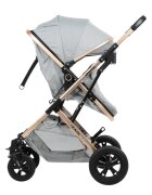 KikkaBoo Carucior transformabil 3 in 1 cu sezut reversibilcadru din aluminiususpensiicopertina XXLgeanta mamicisuport pahar si husa pentru picioare incluse Kaia Light Grey
