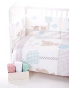 KikkaBoo Lenjerie patut cu 3 piese Fantasia EU 140x70cm din bumbac cu pilotahusa pilota si aparatoare laterala pentru patut 210x35 cm