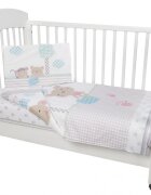 KikkaBoo Lenjerie patut cu 3 piese Fantasia EU 140x70cm din bumbac cu pilotahusa pilota si aparatoare laterala pentru patut 210x35 cm