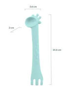 KikkaBoo Lingurita si furculita 2 in 1 din silicon moale Giraffe Mint multifunctionala