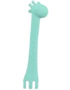 KikkaBoo Lingurita si furculita 2 in 1 din silicon moale Giraffe Mint multifunctionala