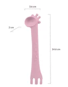 KikkaBoo Lingurita si furculita 2 in 1 din silicon moale Giraffe Pink multifunctionala