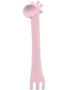 KikkaBoo Lingurita si furculita 2 in 1 din silicon moale Giraffe Pink multifunctionala