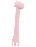 KikkaBoo Lingurita si furculita 2 in 1 din silicon moale Giraffe Pink multifunctionala