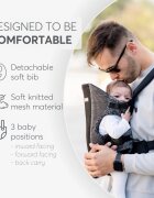 KikkaBoo Marsupiu ergonomic pentru bebelusi Gwen Fly tricot DeLux Gri de la 3luni3 pozitii de transport baveta moale detasabila bretele reglabile cu mecanism de blocare transversala