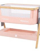 KikkaBoo Patut Co-Sleeper Nanna Pink Wood 2020 cu inaltime reglabila laterala culisanta roti husa detasabila si lavabila accesorii incluse