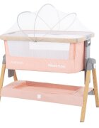 KikkaBoo Patut Co-Sleeper Nanna Pink Wood 2020 cu inaltime reglabila laterala culisanta roti husa detasabila si lavabila accesorii incluse