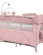 KikkaBoo Patut cu doua nivele Nighty Night Pink pliabil usita cu fermoar masuta de infasat carusel muzical roti cu frana