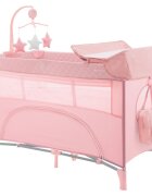 KikkaBoo Patut cu doua nivele Nighty Night Pink pliabil usita cu fermoar masuta de infasat carusel muzical roti cu frana