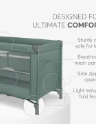 KikkaBoo Patut pentru copii So Gifted Green cu pliere compacta doua nivele geanta de transport usita laterala cu fermoar