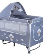 KikkaBoo Patut pliabil Dreamy Bear Grey cu doua nivele usita cu fermoar functie de balansare si accesorii incluse