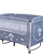 KikkaBoo Patut pliabil Dreamy Bear Grey cu doua nivele usita cu fermoar functie de balansare si accesorii incluse