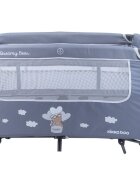 KikkaBoo Patut pliabil Dreamy Bear Grey cu doua nivele usita cu fermoar functie de balansare si accesorii incluse