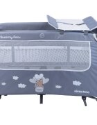 KikkaBoo Patut pliabil Dreamy Bear Grey cu doua nivele usita cu fermoar functie de balansare si accesorii incluse