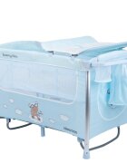 KikkaBoo Patut pliabil Dreamy Bear MintBlue cu doua nivele usita cu fermoar functie de balansare si accesorii incluse