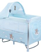 KikkaBoo Patut pliabil Dreamy Bear MintBlue cu doua nivele usita cu fermoar functie de balansare si accesorii incluse