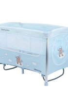 KikkaBoo Patut pliabil Dreamy Bear MintBlue cu doua nivele usita cu fermoar functie de balansare si accesorii incluse