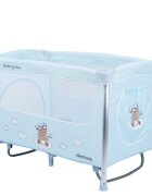 KikkaBoo Patut pliabil Dreamy Bear MintBlue cu doua nivele usita cu fermoar functie de balansare si accesorii incluse