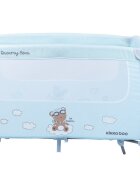 KikkaBoo Patut pliabil Dreamy Bear MintBlue cu doua nivele usita cu fermoar functie de balansare si accesorii incluse