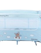 KikkaBoo Patut pliabil Dreamy Bear MintBlue cu doua nivele usita cu fermoar functie de balansare si accesorii incluse