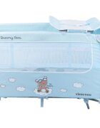 KikkaBoo Patut pliabil Dreamy Bear MintBlue cu doua nivele usita cu fermoar functie de balansare si accesorii incluse