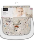 KikkaBoo Protectie anti-transpiratie Dreamy Fields Grey Model universal pentru caruciorhusa din bumbac moale si spate din plasa 3D respirabila Orificii pentru centura de sigurantaDimensiune 81x42 cm