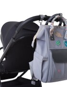 KikkaBoo Rucsac multifunctional pentru mamici Myla Grey cu ecusoane detasabile si accesorii colorate organizator pentru scutece si accesorii buzunare laterale curea reglabila2 compartimente termoizolante pentru biberoane