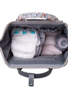 KikkaBoo Rucsac multifunctional pentru mamici Myla Grey cu ecusoane detasabile si accesorii colorate organizator pentru scutece si accesorii buzunare laterale curea reglabila2 compartimente termoizolante pentru biberoane