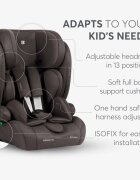 KikkaBoo Scaun auto cu ISOFIX i-Cross i-SIZE Brown 76-150 cmtetiera reglabila in 13 pozitii cu spuma de memoriecentura top tetherhusa detasabilaperna reductor