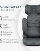 KikkaBoo Scaun auto cu isofix i-Stand Dark Grey 100-150 cmcertificare I-Size tetiera reglabila in 13 pozitii tetiera cu spuma de memoriehusa detasabila