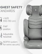KikkaBoo Scaun auto cu isofix i-Stand Light Grey 100-150 cmcertificare I-Size tetiera reglabila in 13 pozitii tetiera cu spuma de memoriehusa detasabila
