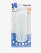 KikkaBoo Set 2 lingurite din silicon pentru copii Mint in cutiuta depozitareRecomandata de la 4 luniFara BPATextura extrem de moale