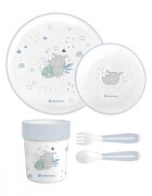 KikkaBoo Set de masa pentru copii cu 5 piese Savanna Blueinclude farfurie bol cana lingura si furculitaforme rotunjitefara BPA6 luni+