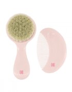 KikkaBoo Set perie si pieptan pentru bebelusi Savanna Roz cu peri naturaliFara BPAPotrivit de la 0 luniPieptan cu dintii rotunjiti