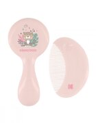 KikkaBoo Set perie si pieptan pentru bebelusi Savanna Roz cu peri naturaliFara BPAPotrivit de la 0 luniPieptan cu dintii rotunjiti