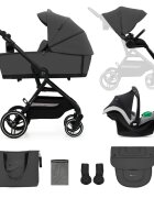 KINDERKRAFT Carucior pentru copii 3 in 1 Yoxi Moonlight Grey 0-22 kg cadru din aluminiu accesorii incluse