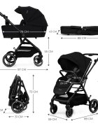 KINDERKRAFT Carucior pentru copii 3 in 1 Yoxi Pure Black 0-22 kg cadru din aluminiu accesorii incluse