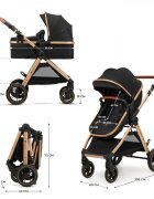 KINDERKRAFT Carucior pentru copii Esme Pure Black 3 in 1 reversibil cu spatar si maner reglabil suportul pentru pahar husa pentru picioare husa de ploaie geanta