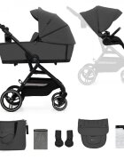 KINDERKRAFT Carucior pentru copii Yoxi Moonlight Grey 2 in 1 suspensii spatar reglabil maner ajustabil accesorii