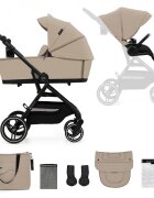 KINDERKRAFT Carucior pentru copii Yoxi Sand Beige 2 in 1 suspensii spatar reglabil maner ajustabil accesorii