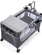 KINDERKRAFT Patut pliabil cu doua nivele cadru din otel mecanism de pliere rapida dotat cu carusel muzical si masuta de infasat 126 x 65 x 76cm Grey