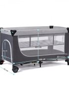 KINDERKRAFT Patut pliabil cu doua nivele cadru din otel mecanism de pliere rapida dotat cu carusel muzical si masuta de infasat 126 x 65 x 76cm Grey