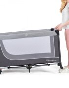 KINDERKRAFT Patut pliabil cu doua nivele cadru din otel mecanism de pliere rapida dotat cu carusel muzical si masuta de infasat 126 x 65 x 76cm Grey