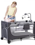 KINDERKRAFT Patut pliabil cu doua nivele cadru din otel mecanism de pliere rapida dotat cu carusel muzical si masuta de infasat 126 x 65 x 76cm Grey
