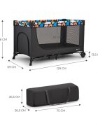 KINDERKRAFT Patut pliabil cu un nivel Joy 2 cu salteluta si geanta de transport Happy Shapes roti dotate cu frana iesire laterala cu fermoar