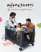 KINDERKRAFT Patut pliabil cu un nivel Joy 2 cu salteluta si geanta de transport Happy Shapes roti dotate cu frana iesire laterala cu fermoar