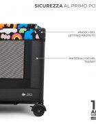 KINDERKRAFT Patut pliabil cu un nivel Joy 2 cu salteluta si geanta de transport Happy Shapes roti dotate cu frana iesire laterala cu fermoar