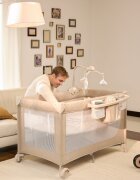 KINDERKRAFT Patut pliabil pentru copii Leody UP Beige cu 2 nivele dimensiuni 120x60 cm accesorii incluse